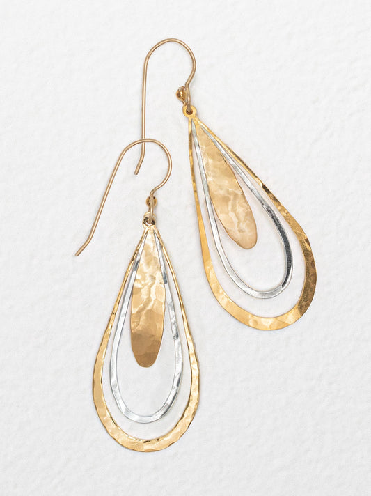 Still Waters Earrings - Gold/Silver mixed metal hammered teardrop design by HOLLY YASHI at HCO