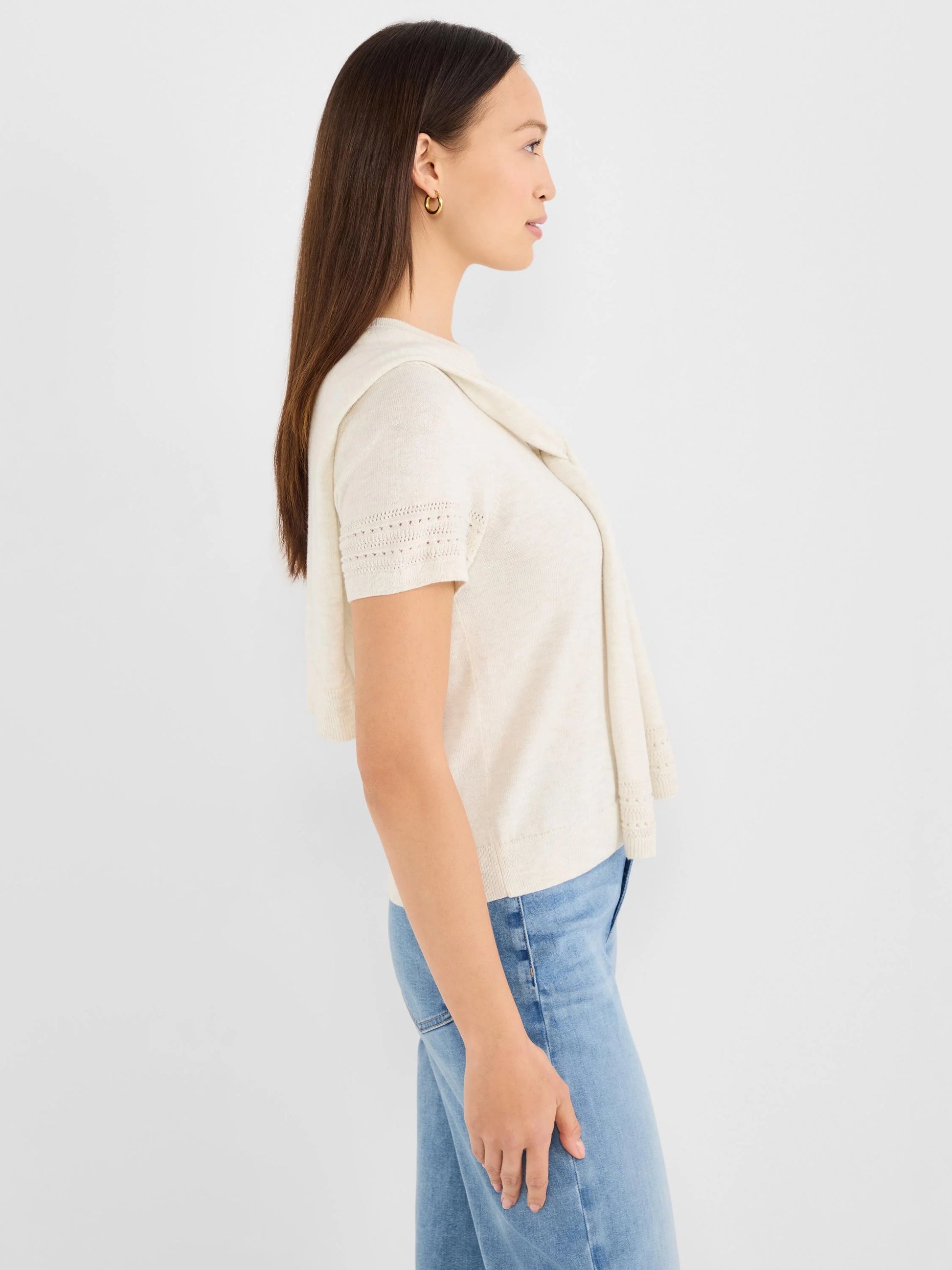 Piazza Over The Shoulder Sweater in beige and white by NIC AND ZOE from Women's Sweaters collection
