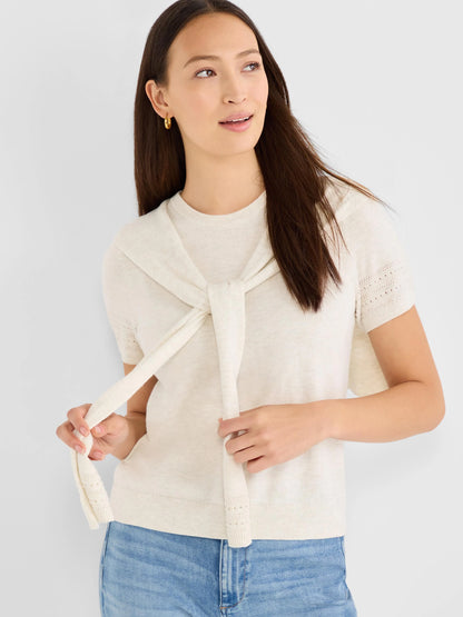 Piazza Over The Shoulder Sweater in beige and white knit, from NIC AND ZOE Women's Sweaters collection