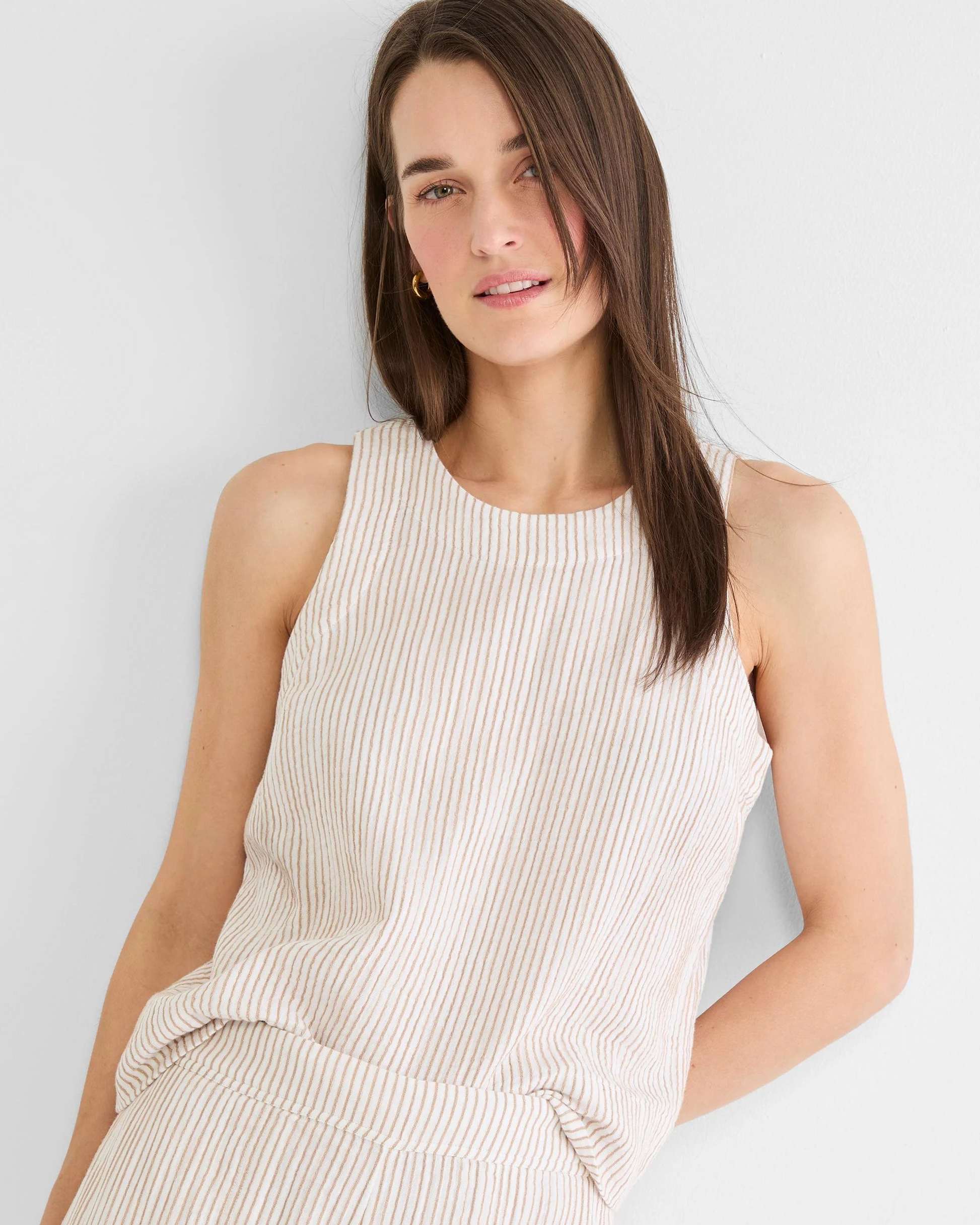 Pinstripe Gauze Pop On Tank in soft striped fabric, relaxed fit, NIC AND ZOE style
