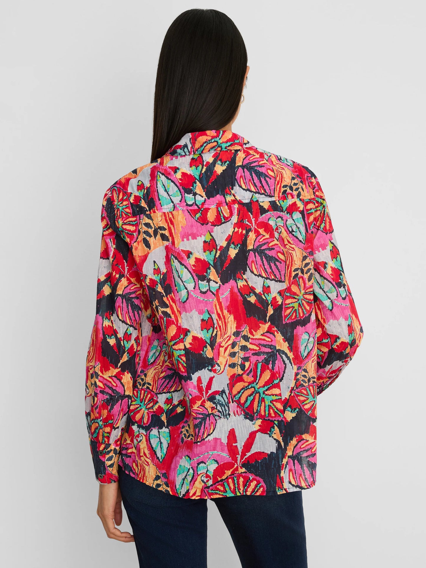 Kauai Garden Cotton Crinkle Shirt in colorful floral stretch cotton by NIC AND ZOE, women's long sleeves