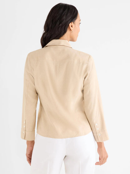 Iconic Tie Front Shirt in beige with shirt collar and adjustable sleeves by NIC AND ZOE
