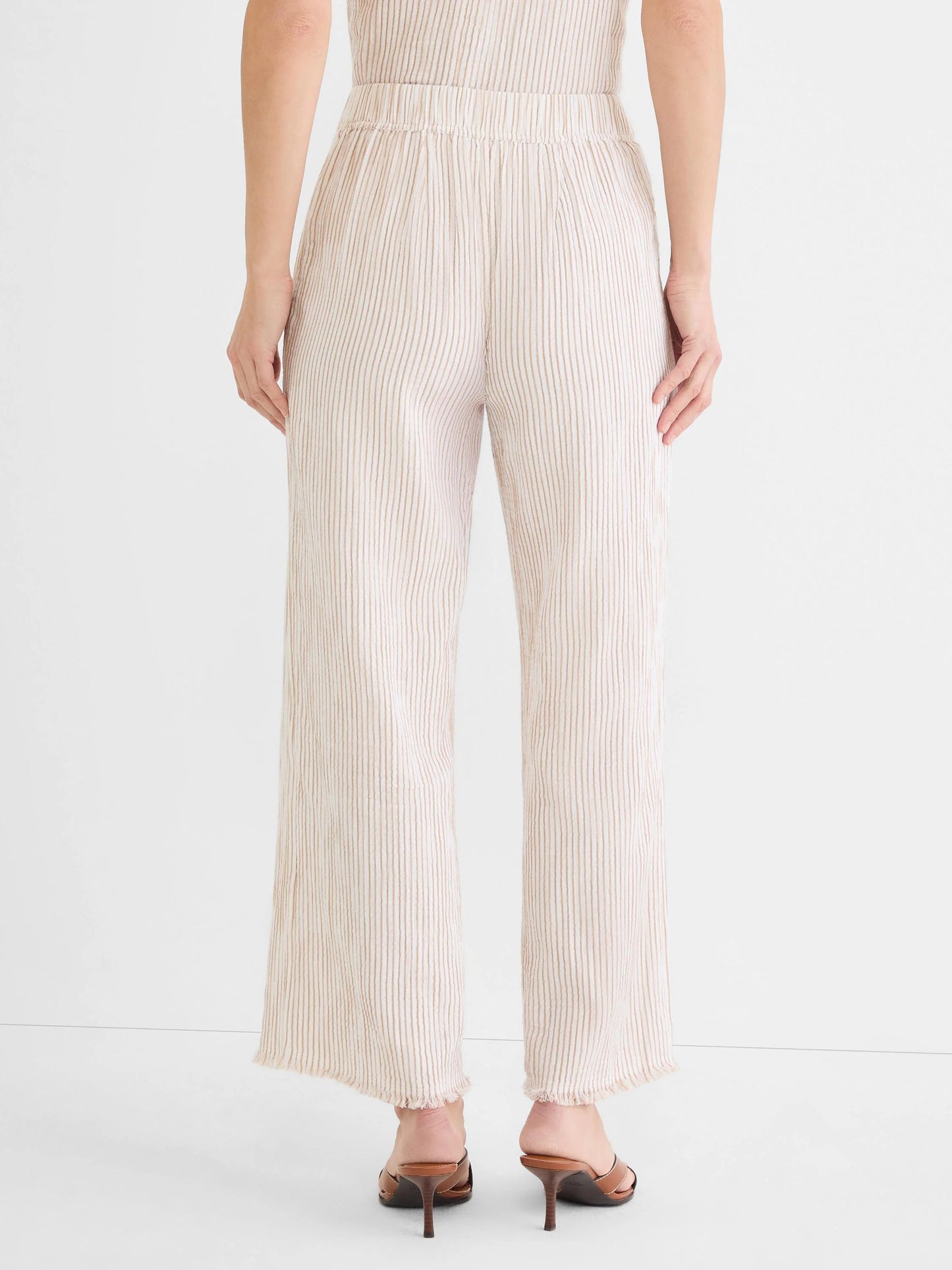28" Pinstripe Gauze Wide Leg Pant in lightweight breathable fabric by NIC AND ZOE, Women's Pants