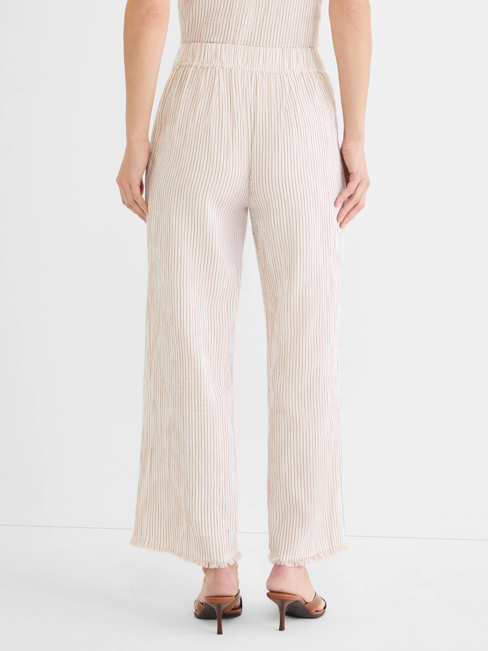 28" Pinstripe Gauze Wide Leg Pant in lightweight breathable fabric by NIC AND ZOE, Women's Pants