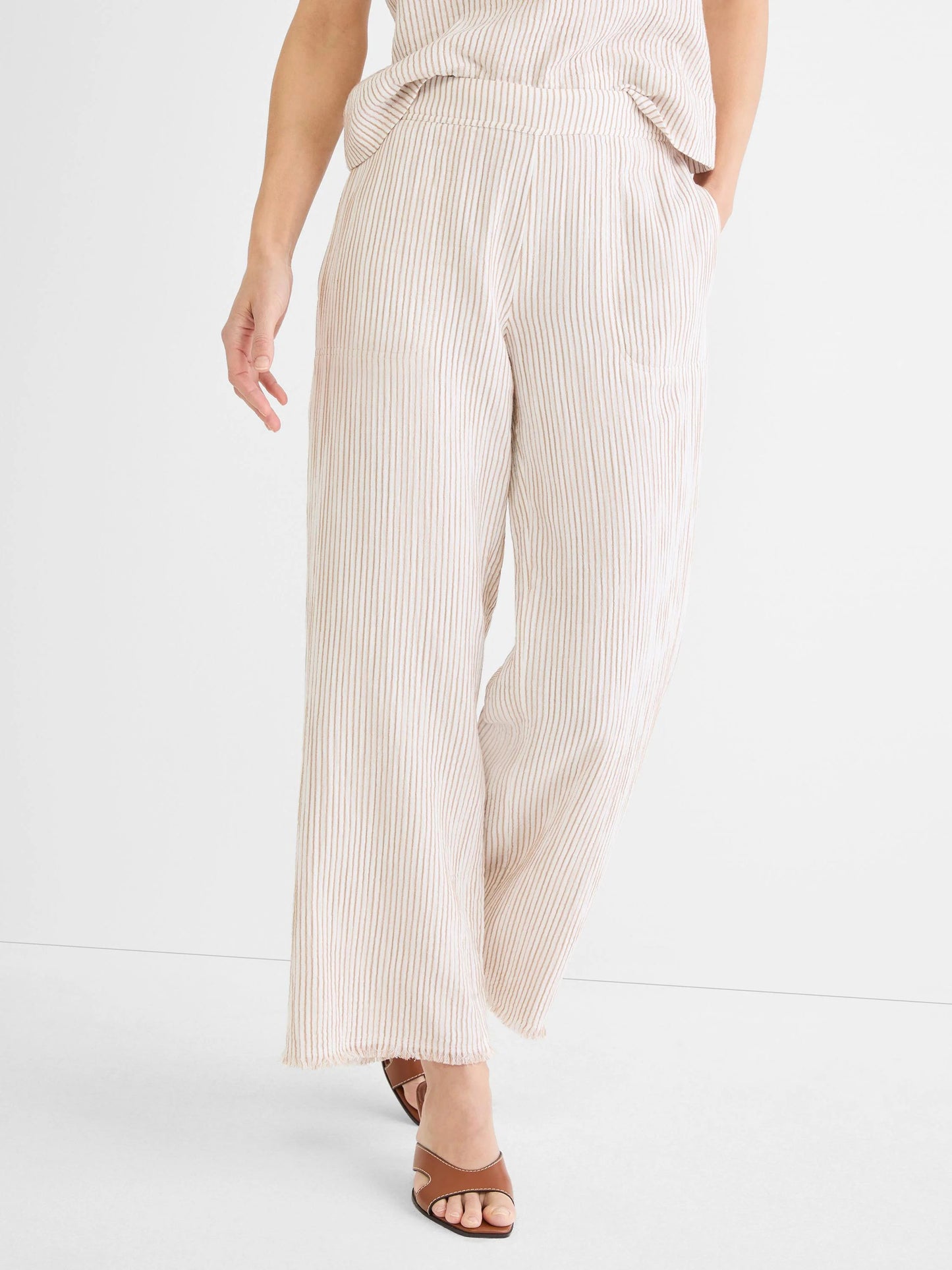 28" Pinstripe Gauze Wide Leg Pant in breathable fabric with relaxed fit, NIC AND ZOE women's pants