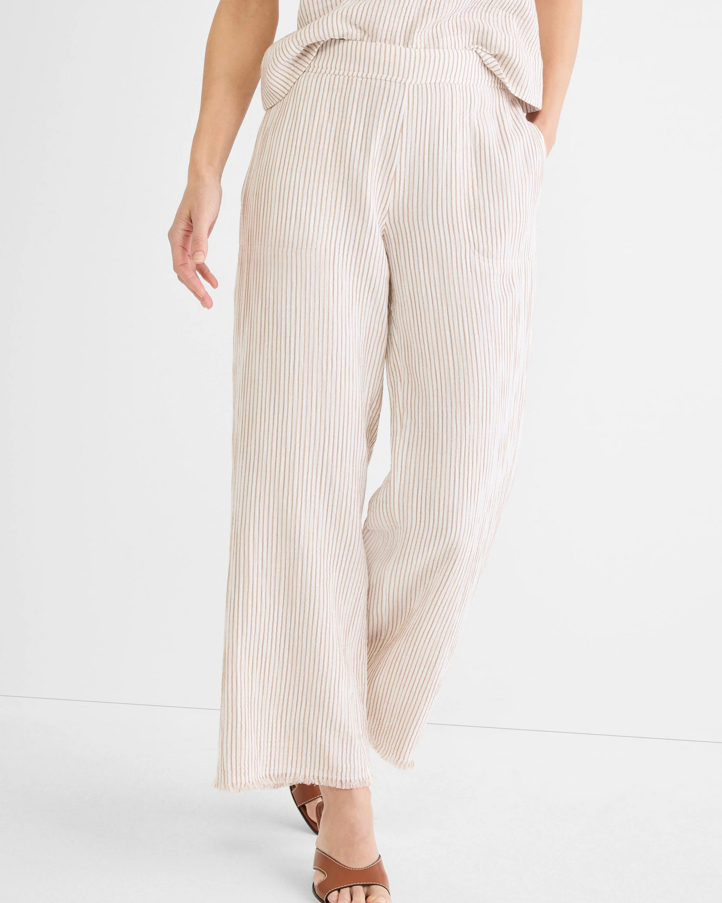 28" Pinstripe Gauze Wide Leg Pant in breathable fabric, relaxed fit, NIC AND ZOE women's pants