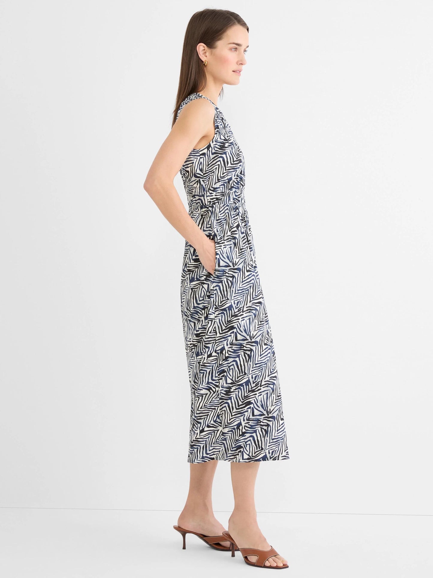 Inked Lines Dierdre Dress in black and blue abstract pattern with stretch waist by NIC AND ZOE