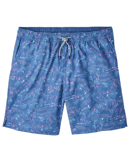 Rainforest Swim Trunk in blue multicolor animal and floral print with quick-dry stretch fabric