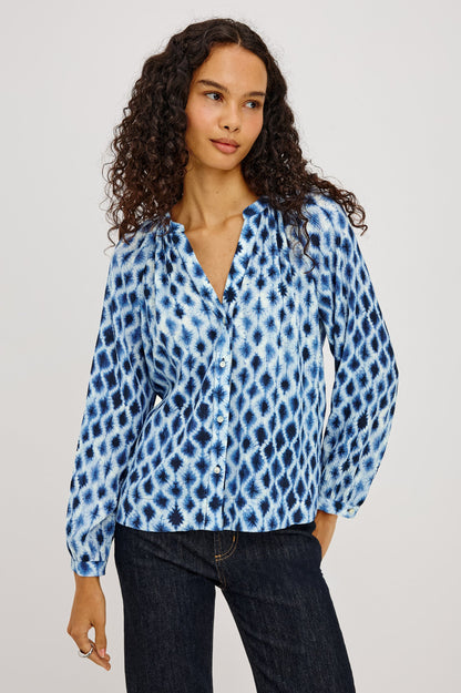 Saint - Sapphire Shibori by RAILS in Women's Long Sleeve Shirts with blue floral dots pattern