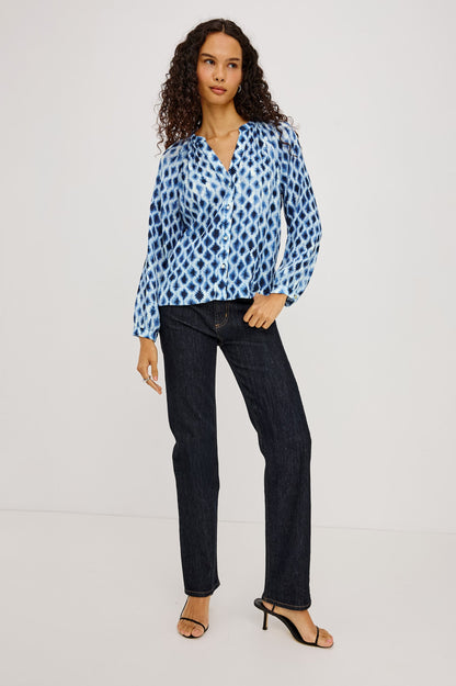 Saint - Sapphire Shibori blouse in blue floral dots from RAILS Women’s Long Sleeve Shirts collection