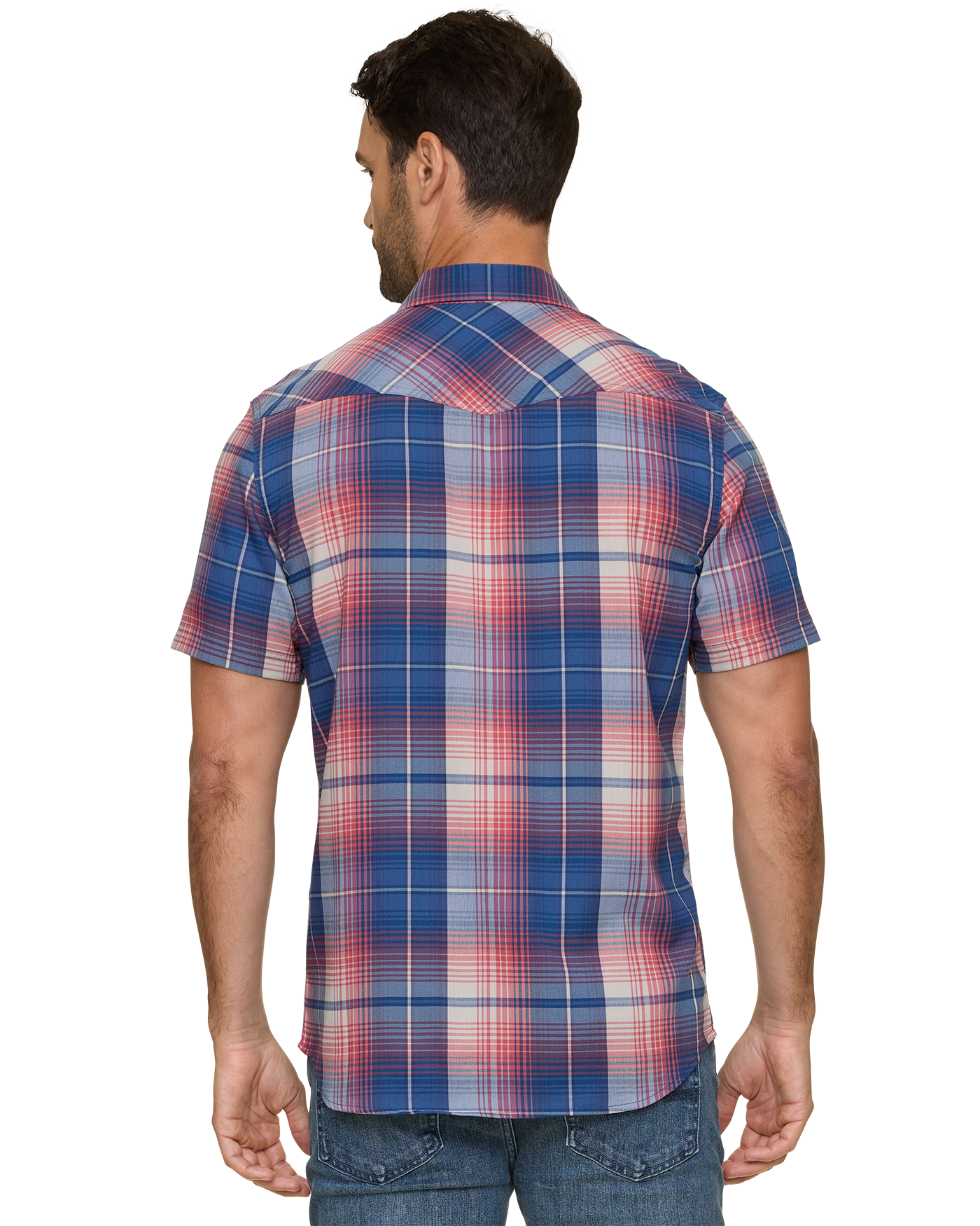 Hurst SS Outdoor Performance Western Shirt in red, white, and blue plaid by FLAG & ANTHEM