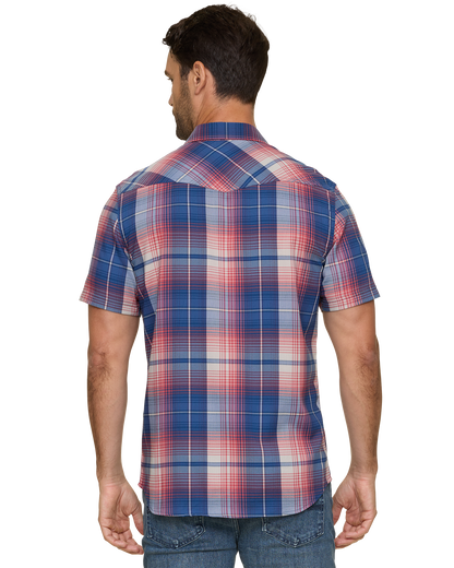 Hurst SS Outdoor Performance Western Shirt in red, white, and blue plaid by FLAG & ANTHEM