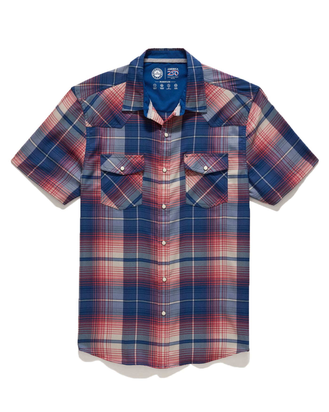 Hurst SS Outdoor Performance Western Shirt in breathable red white blue plaid by FLAG & ANTHEM