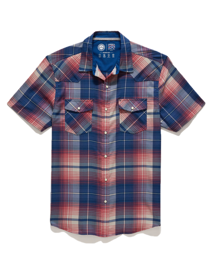 Hurst SS Outdoor Performance Western Shirt in breathable red white blue plaid by FLAG & ANTHEM