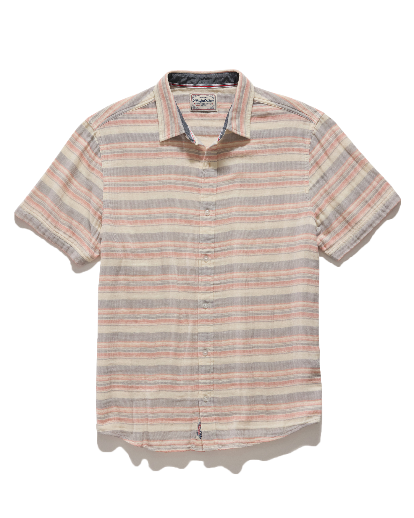Alameda SS Stripe Shirt in soft breathable cotton with muted cream, grey, and pink stripes