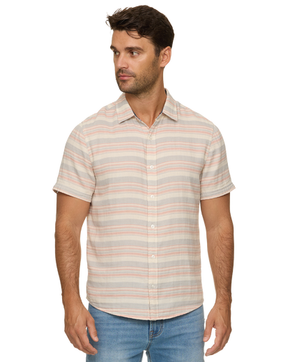 Alameda SS Stripe Shirt in soft breathable cotton with cream and muted pink stripes