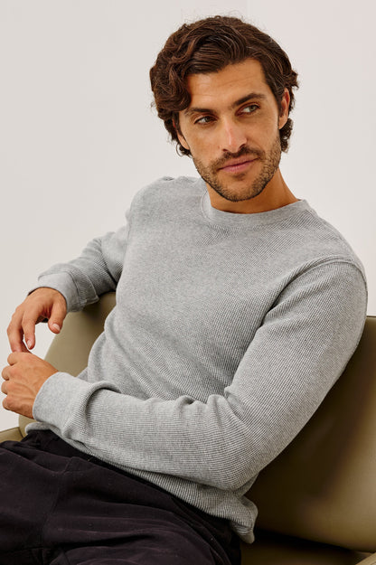Smith Thermal - Heather Grey midweight cotton blend pullover, soft micro-waffle knit by RAILS