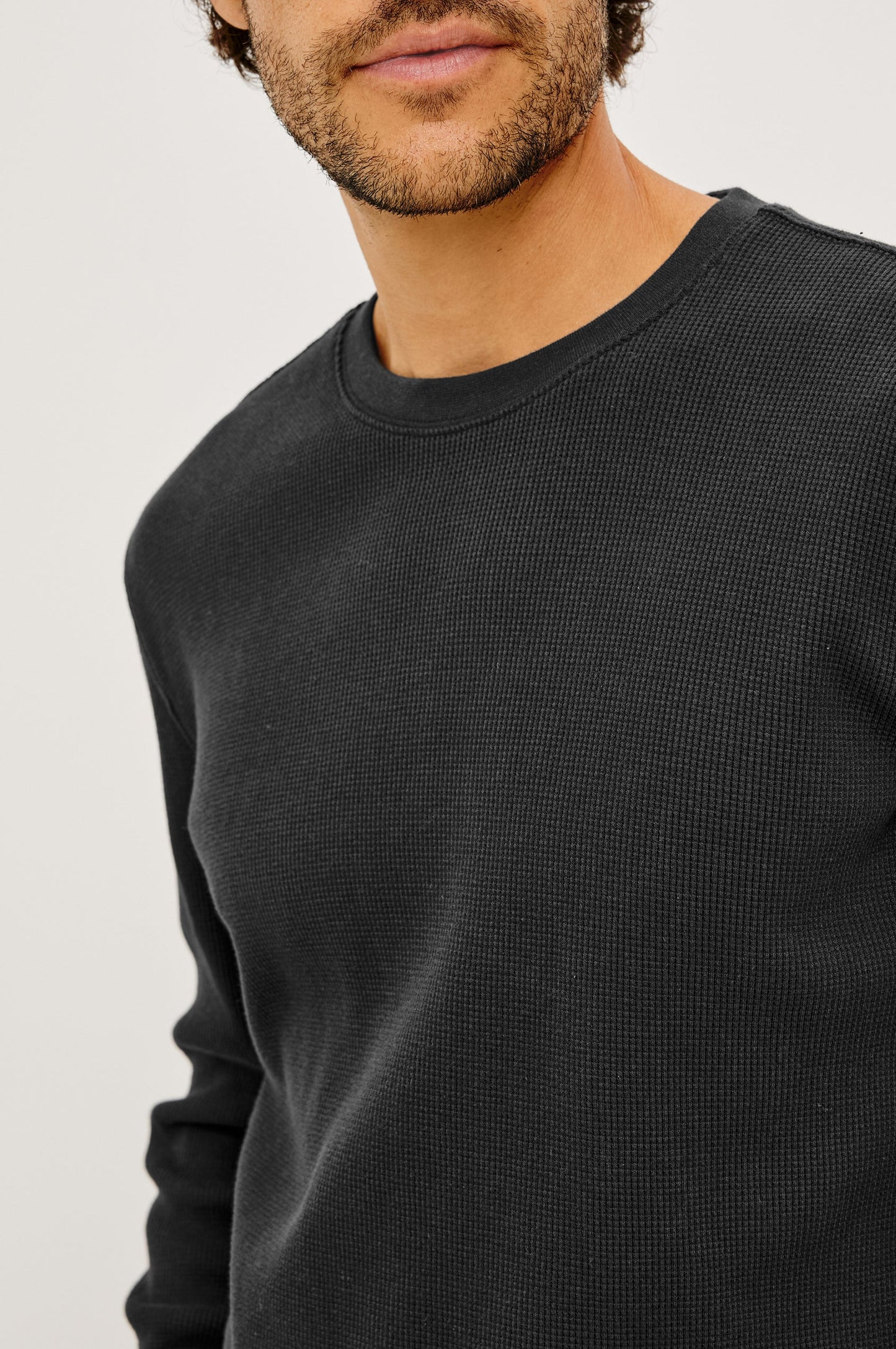 Smith Thermal - Onyx midweight black cotton blend pullover with micro-waffle texture by RAILS