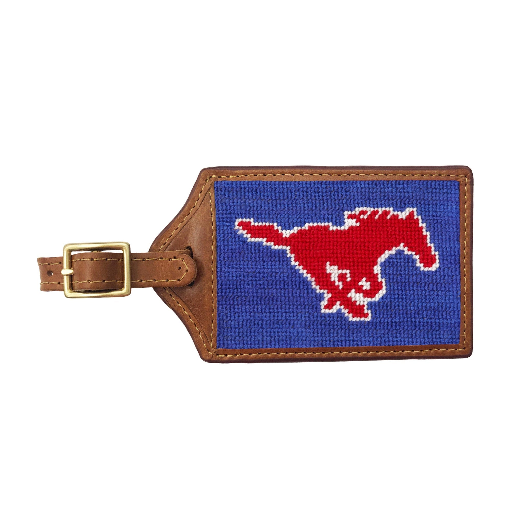 Luggage Tag with brown leather and brass buckle, personalized ID card window, Gifts by SMATHERS & BRANSON