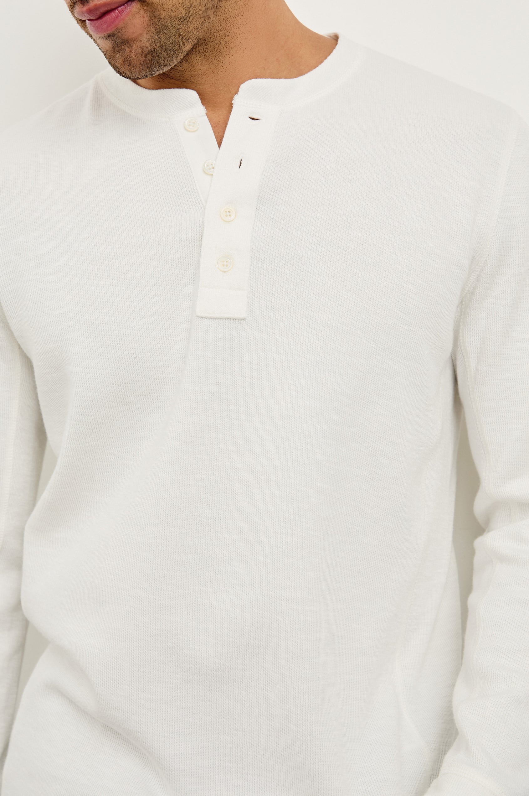 Soto Henley - Whitecap in soft cotton modal rib fabric, long sleeve shirt by RAILS