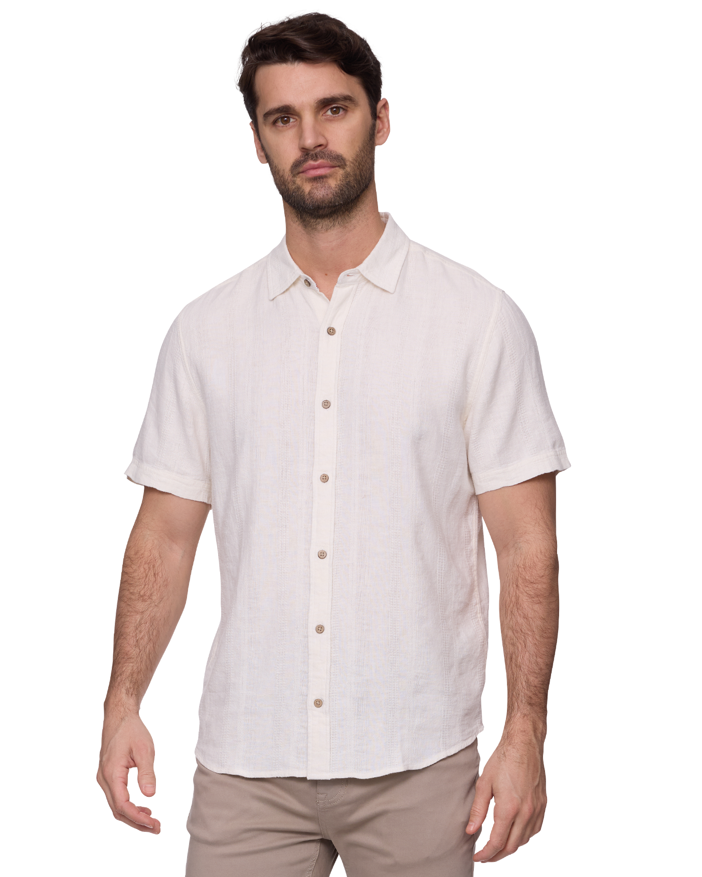 Oceanside SS Linen Blend Shirt - White by FLAG & ANTHEM in breathable linen fabric