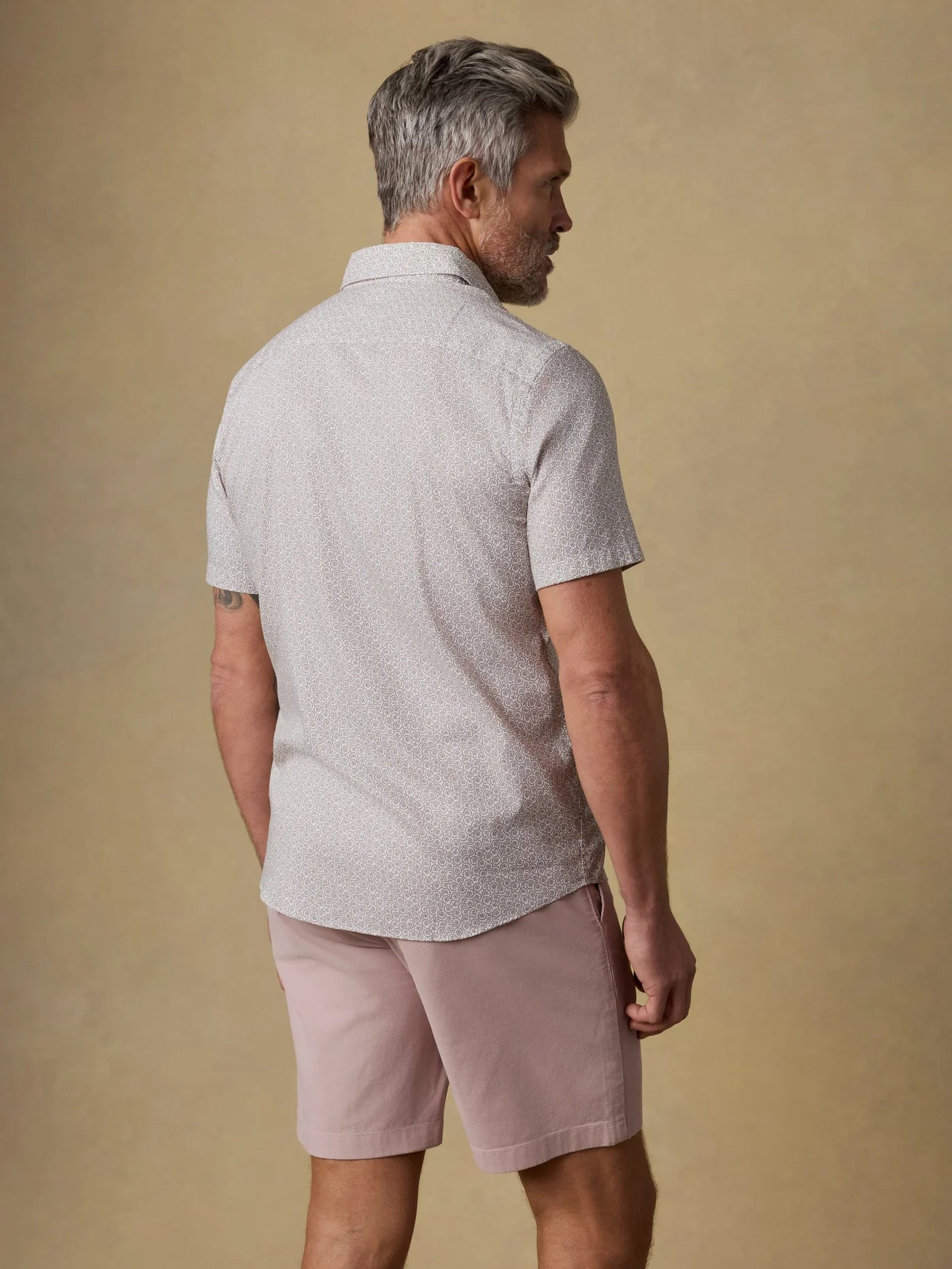 SS Movement Monterey Shirt - Wood Sunray Block, beige geometric short sleeve by FAHERTY