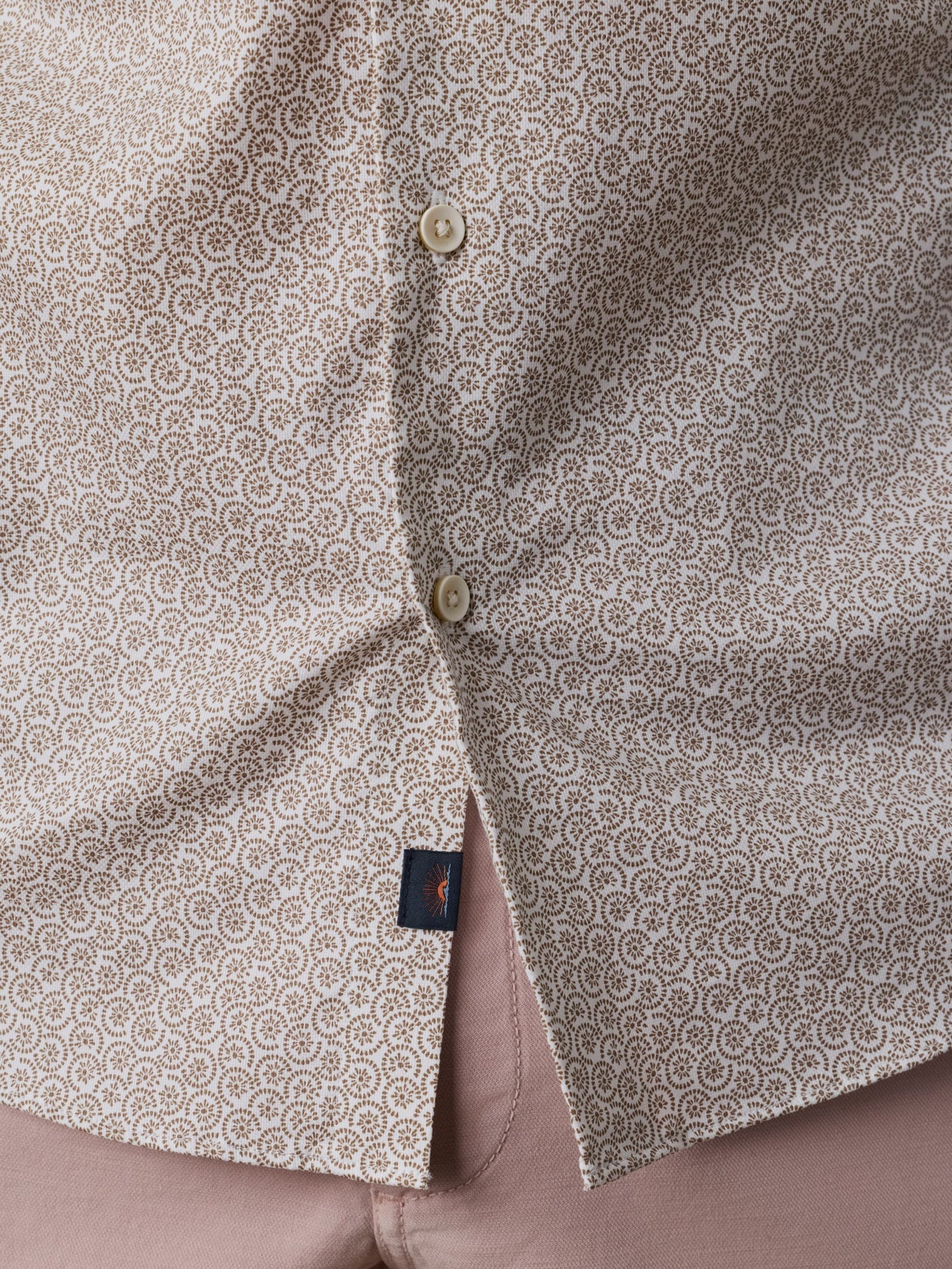 SS Movement Monterey Shirt - Wood Sunray Block by FAHERTY, beige geometric men's short sleeve