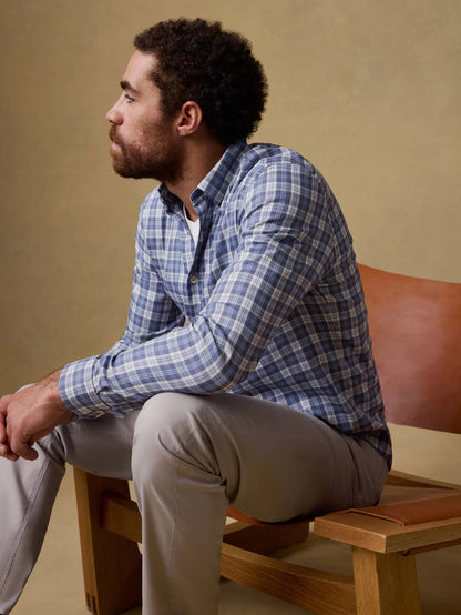 Movement Monterey Shirt - Blue Isle Plaid by FAHERTY, breathable stretch cotton men’s long sleeve shirt