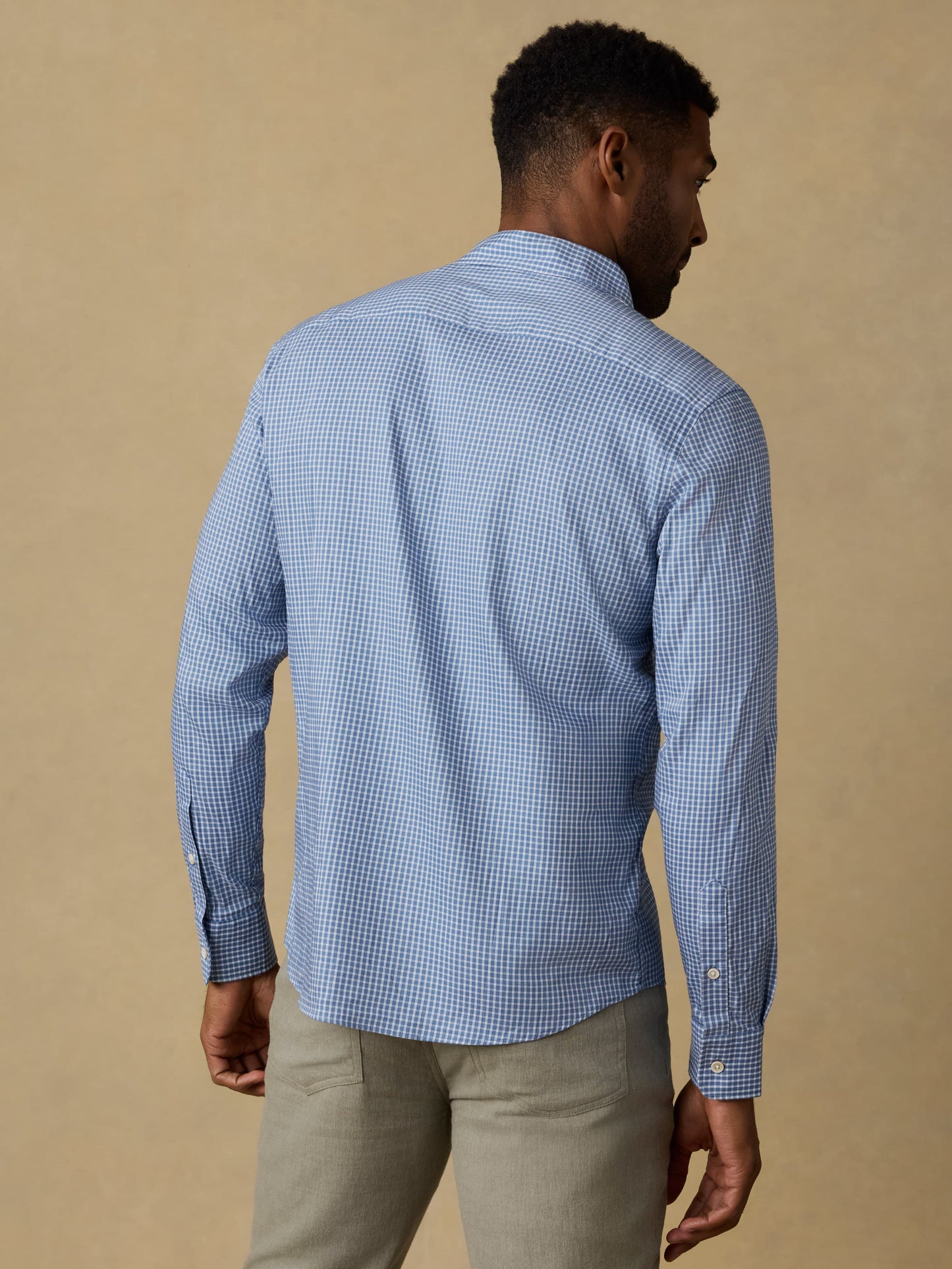 Movement Monterey Shirt - White Blue Check by FAHERTY, breathable stretch cotton men's long sleeve shirt
