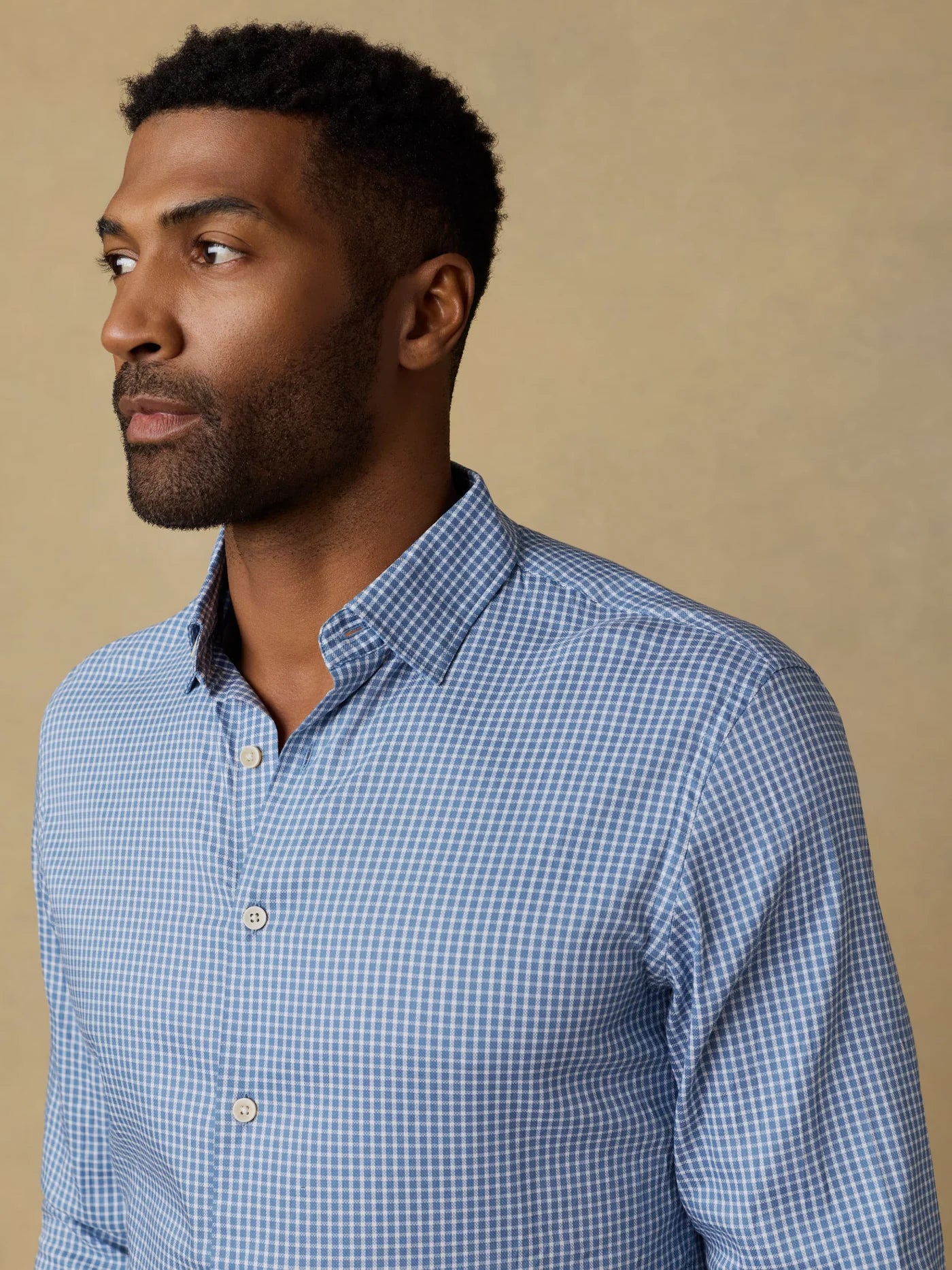 Movement Monterey Shirt - White Blue Check, breathable stretch cotton men's long sleeve by FAHERTY