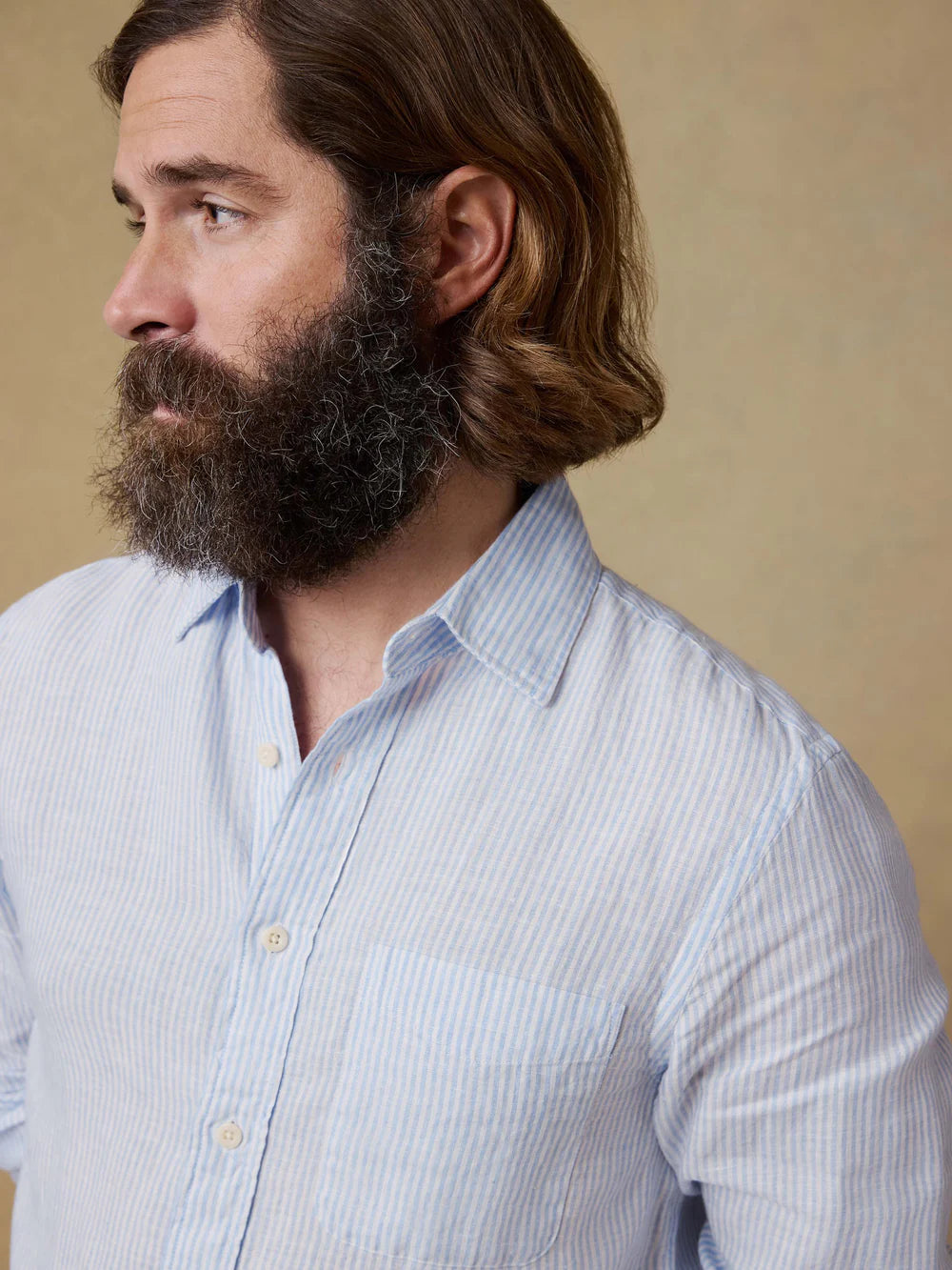 Laguna Linen Shirt - Summer Classic Stripe breathable striped men's long sleeve by FAHERTY
