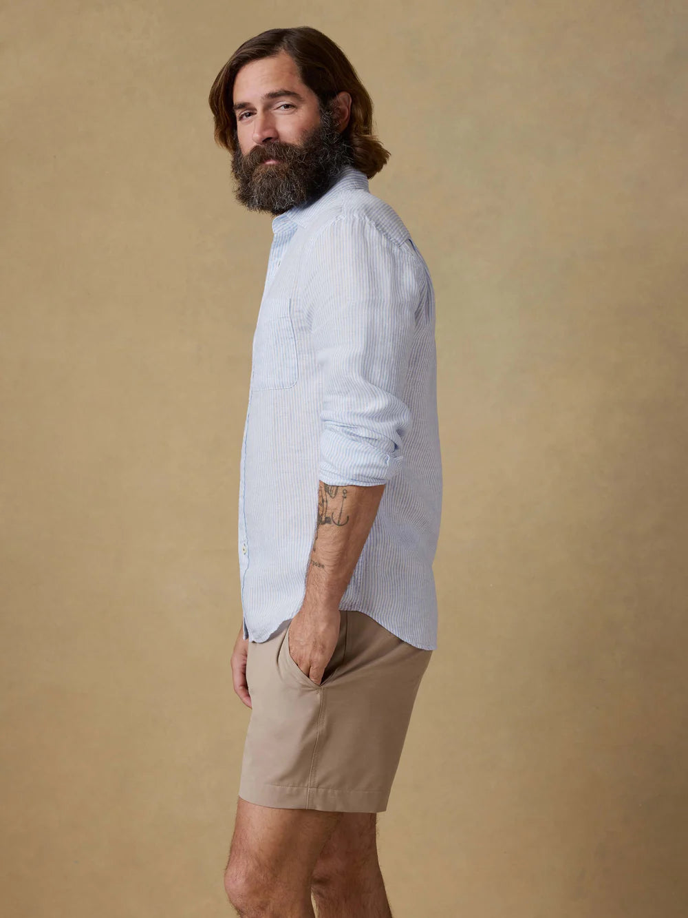 Laguna Linen Shirt - Summer Classic Stripe breathable men's long sleeve by FAHERTY, HCO collection