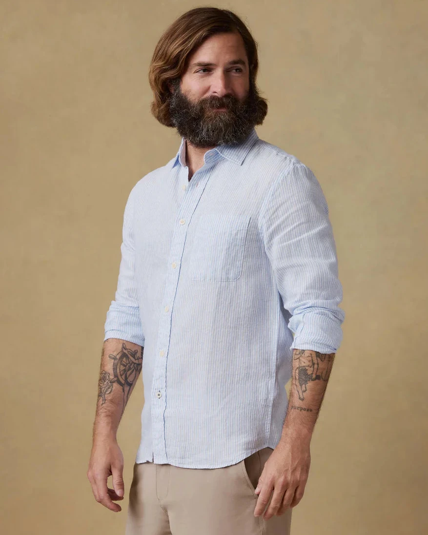 Laguna Linen Shirt - Summer Classic Stripe breathable long sleeve by FAHERTY, curated Fredericksburg TX