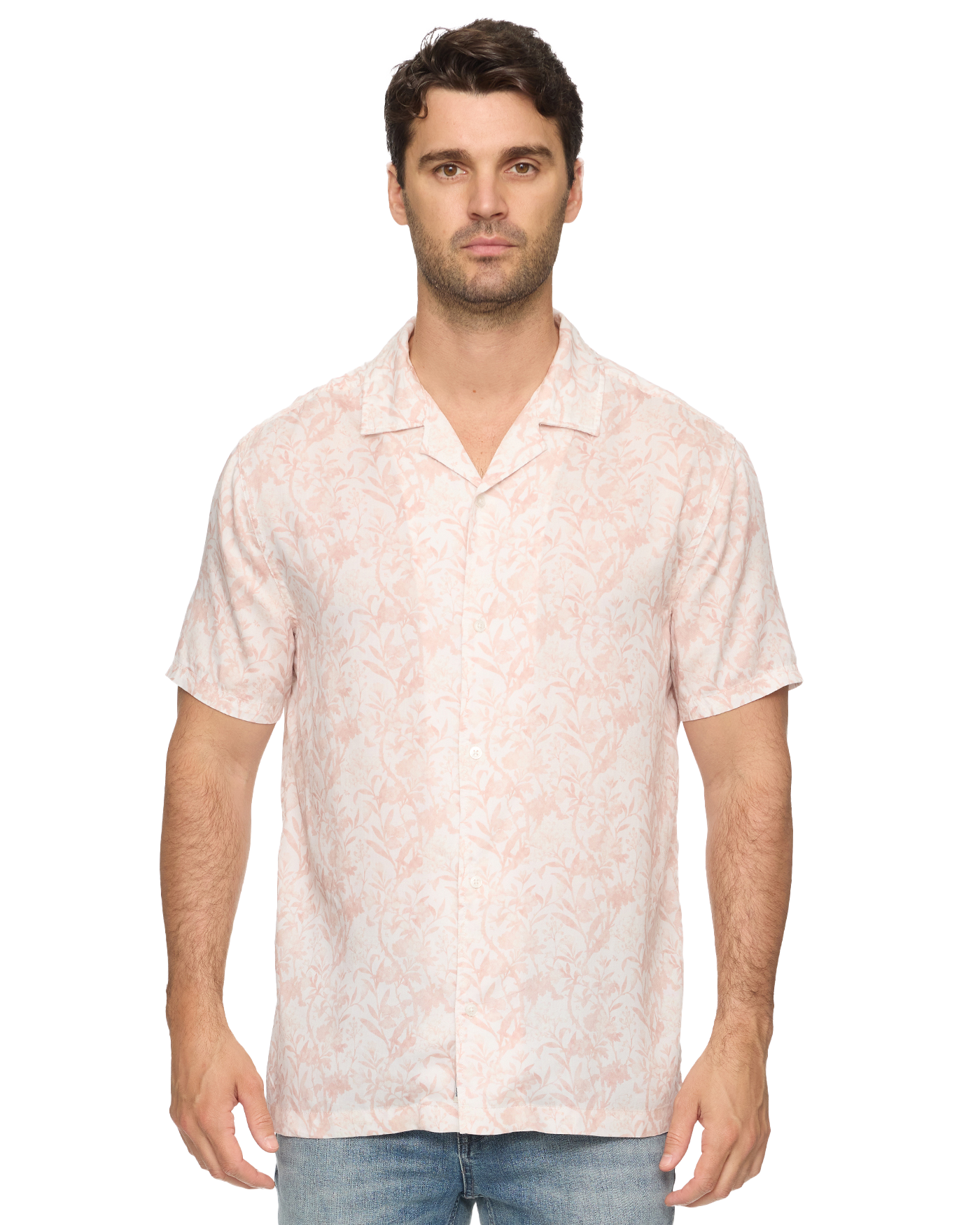 Edenton SS Vintage Wash Printed Shirt in pink and white breathable lyocell by FLAG & ANTHEM