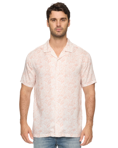 Edenton SS Vintage Wash Printed Shirt in pink and white breathable lyocell by FLAG & ANTHEM