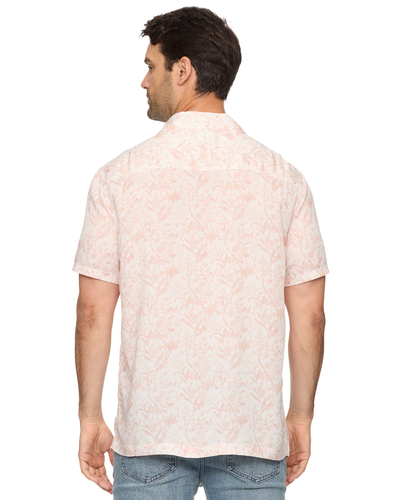 Edenton SS Vintage Wash Printed Shirt in pink and white lyocell by FLAG & ANTHEM
