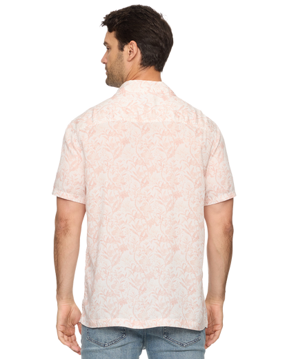 Edenton SS Vintage Wash Printed Shirt in pink and white lyocell by FLAG & ANTHEM