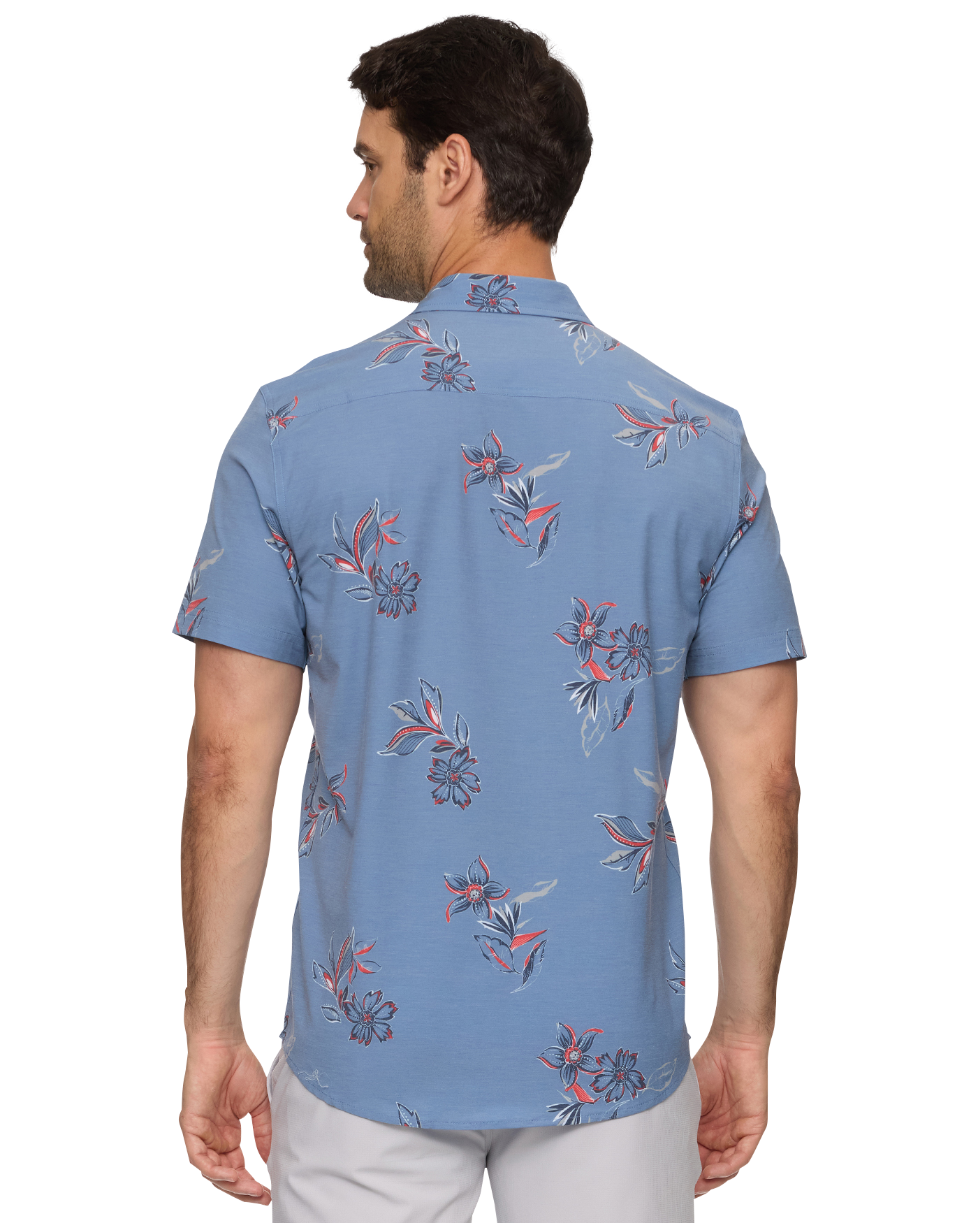 Ridgely SS Floral Print Outdoor Performance Shirt in blue with moisture wicking by FLAG & ANTHEM