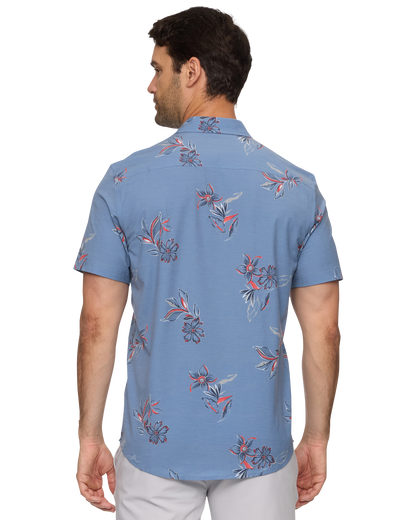 Ridgely SS Floral Print Outdoor Performance Shirt in blue with moisture wicking by FLAG & ANTHEM