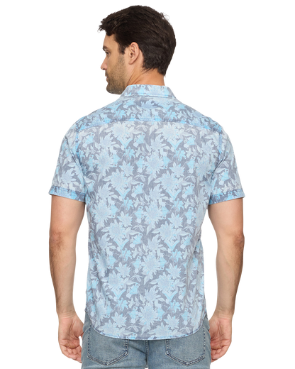 Hinesburg SS Floral Vintage Soft Shirt in blue tones, handwritten vintage wash, Fredericksburg boutique