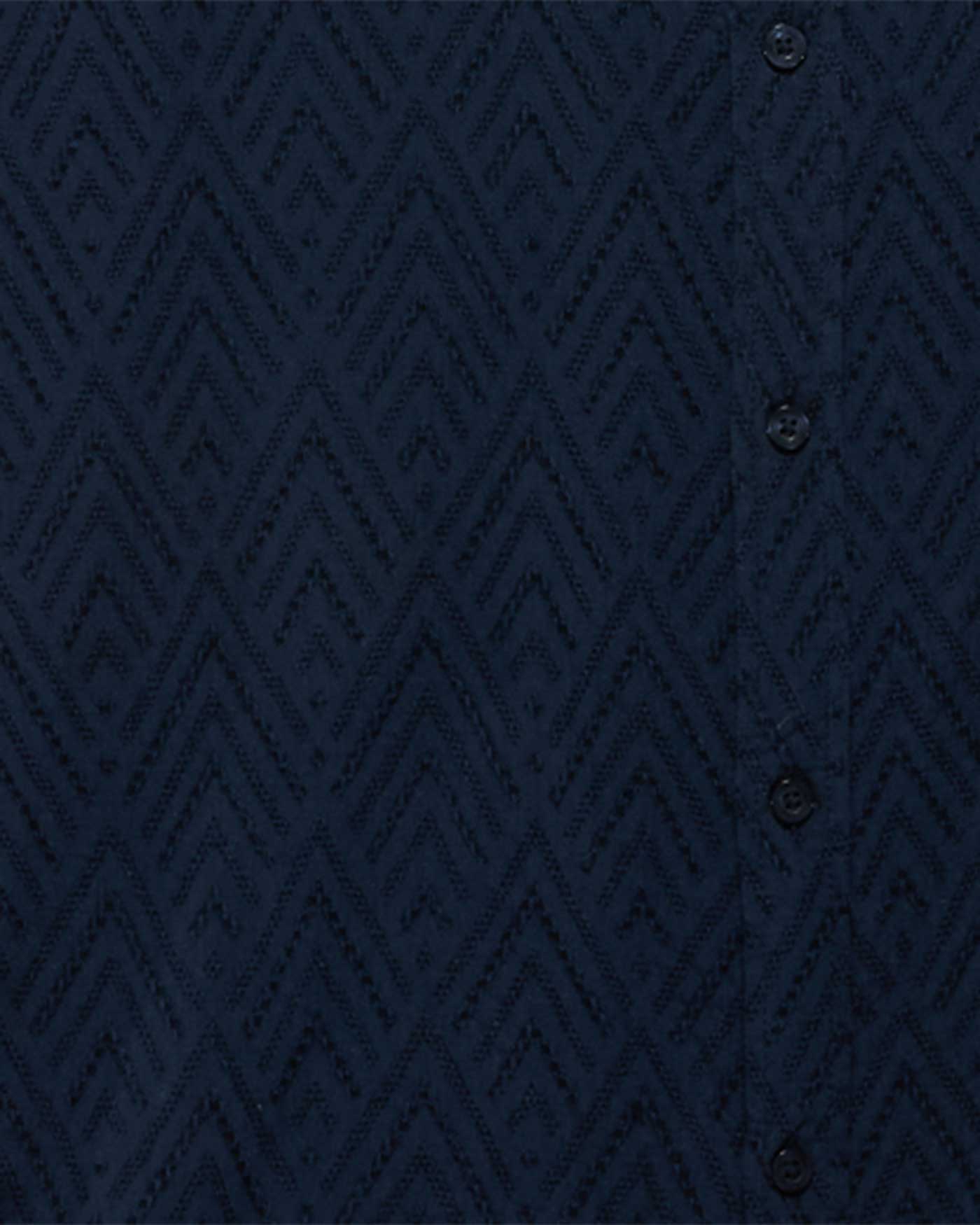 Faywood SS Textured Shirt in navy blue geometric jacquard by FLAG & ANTHEM