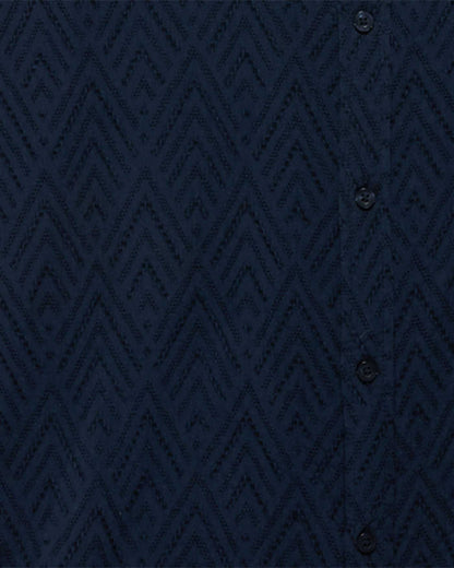 Faywood SS Textured Shirt in navy blue geometric jacquard by FLAG & ANTHEM