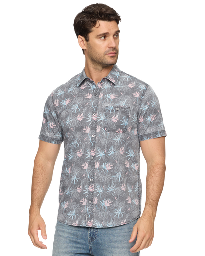 Glover SS Floral Vintage Soft Shirt in muted blue floral, stretch fabric, FLAG & ANTHEM curated