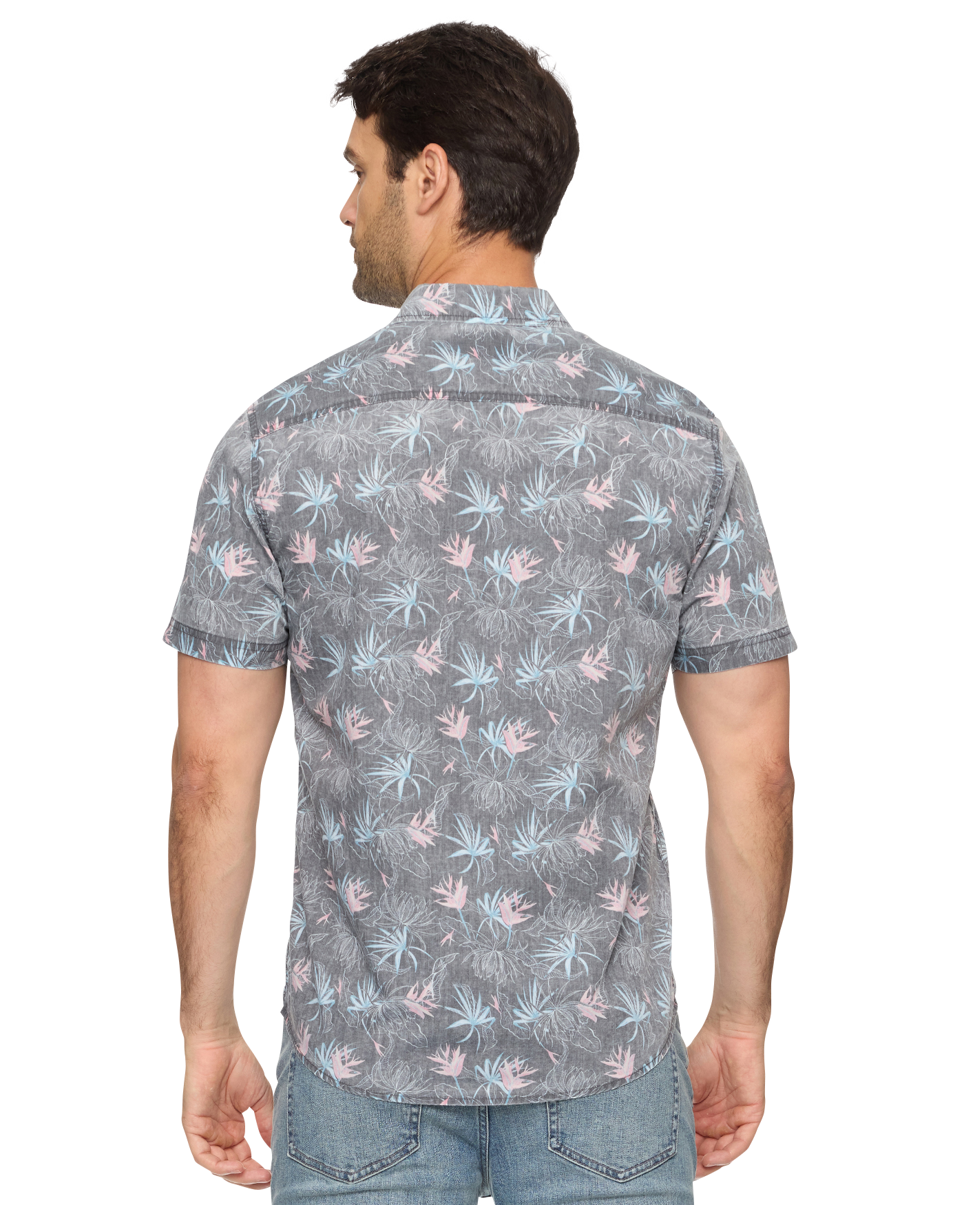 Glover SS Floral Vintage Soft Shirt in floral blue pattern, stretch fabric, FLAG & ANTHEM boutique