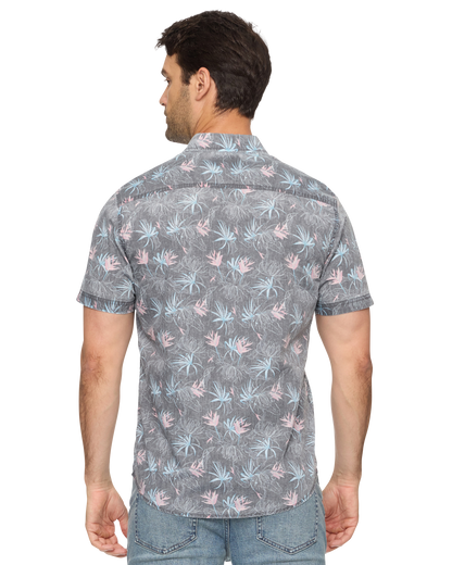 Glover SS Floral Vintage Soft Shirt in floral blue pattern, stretch fabric, FLAG & ANTHEM boutique