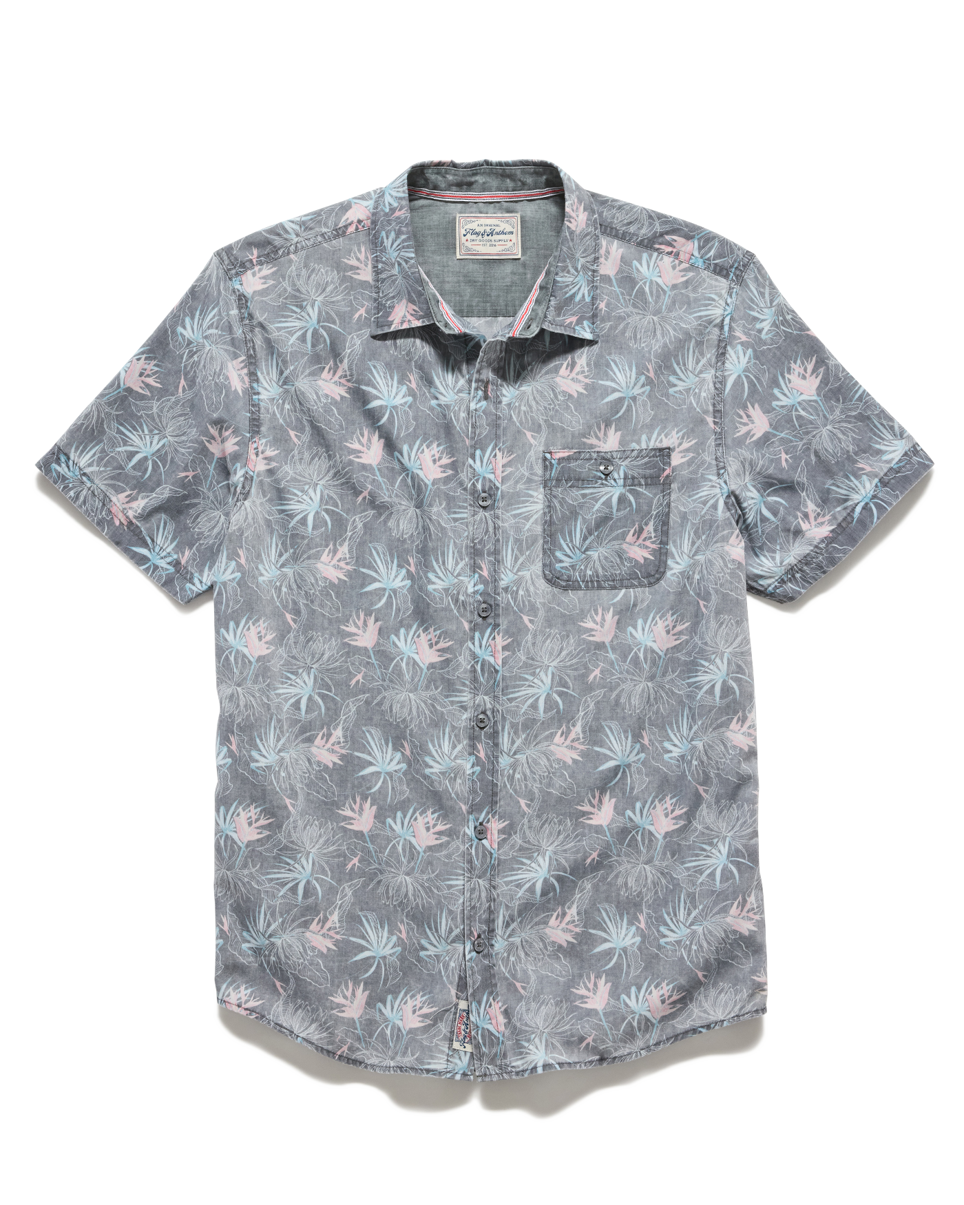 Glover SS Floral Vintage Soft Shirt in blue floral with stretch, flagged curated Fredericksburg apparel