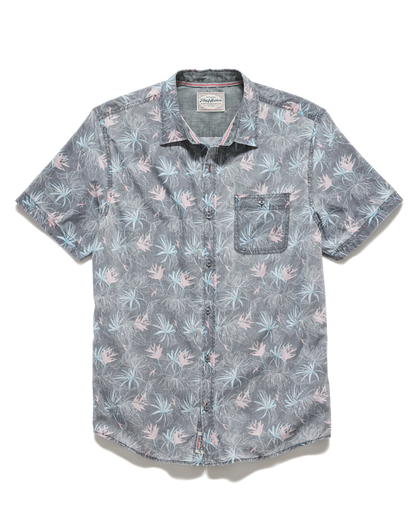 Glover SS Floral Vintage Soft Shirt in blue floral with stretch, flagged curated Fredericksburg apparel