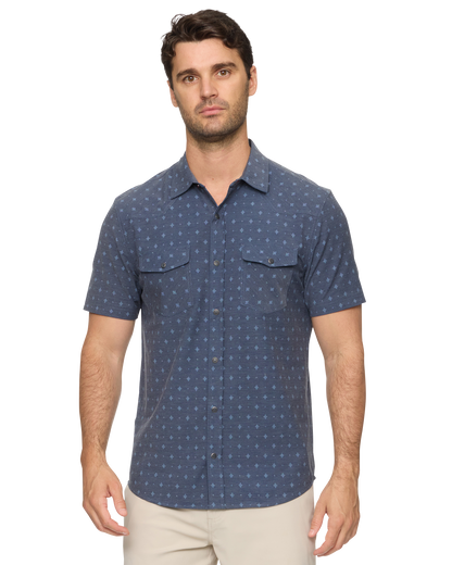 Marion SS Southwest Print Outdoor Performance Western Shirt in blue by FLAG & ANTHEM