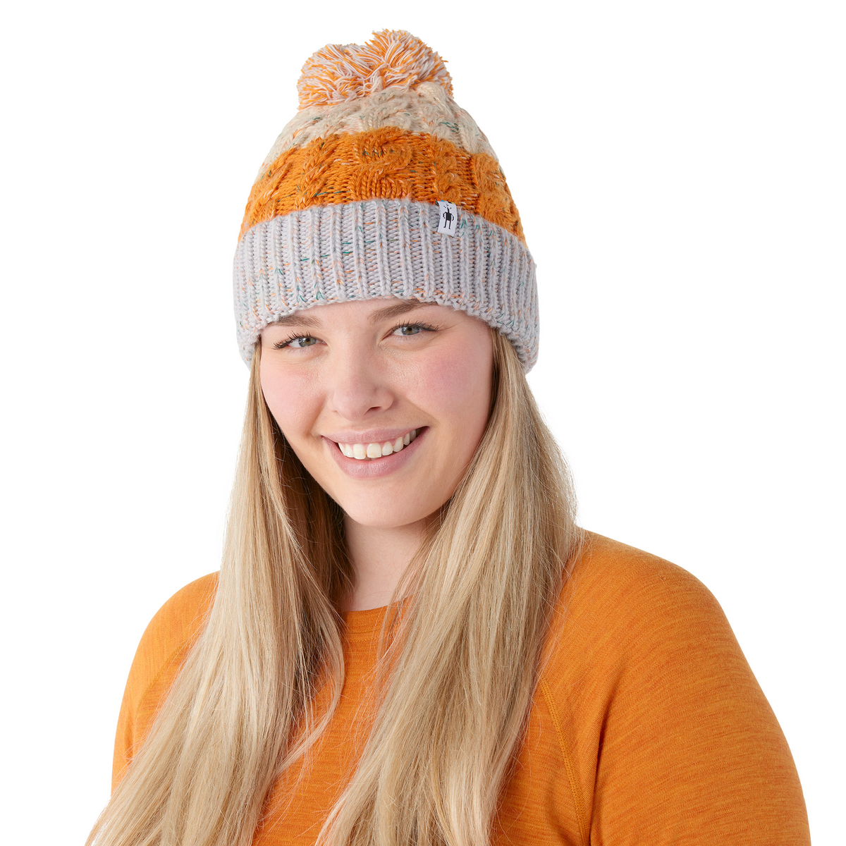 Smartwool Womens ISTO Retro Beanie‎ Marmalade Orange Cable Knit Pom Pom NWT Smartwool Isto Beanie Marmalade Orange Merino Wool Cable  main image 3
