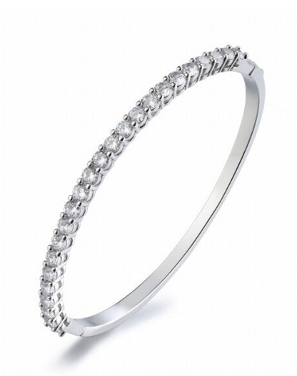 Bangle With Cz featuring sparkling CZ accents on silver surgical steel, FOSSICK IMPORTS Women’s Jewelry HCO